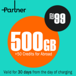 Recharge Partner (Orange) – Unlimited Local calls and SMS + 500GB + 50 Credits to call abroad for 30 Days