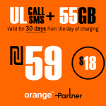 Recharge Partner (Orange) – Unlimited Local calls and SMS + 55GB for 30 Days